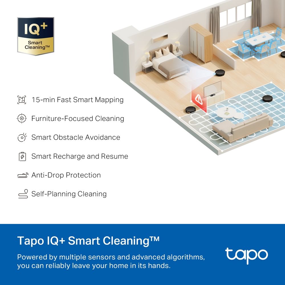 TP-Link Tapo RV20 Max Plus MagSlim LiDAR Navigation Robot Vacuum & Mop with Auto-Empty Dock Black