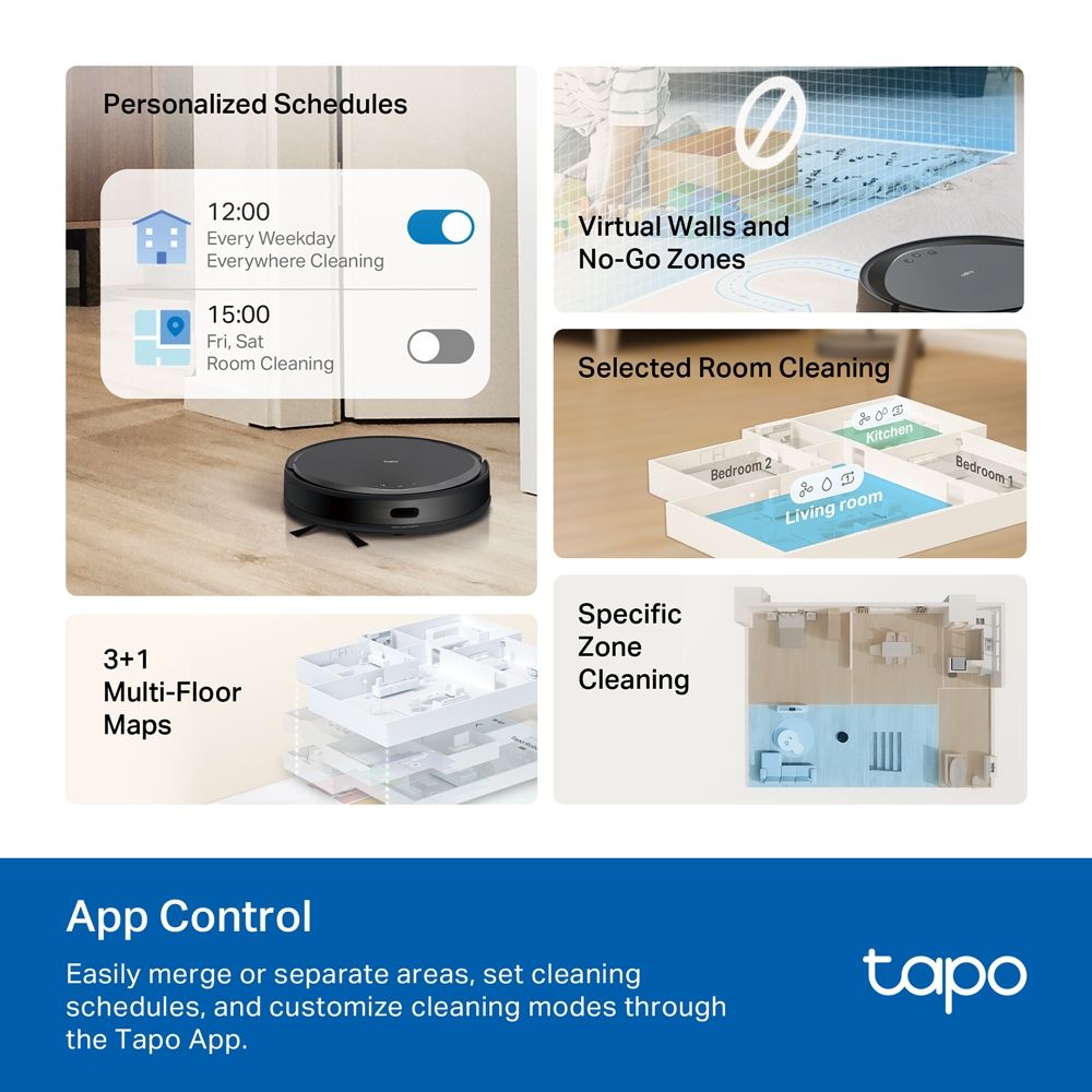 TP-Link Tapo RV20 Max Plus MagSlim LiDAR Navigation Robot Vacuum & Mop with Auto-Empty Dock Black