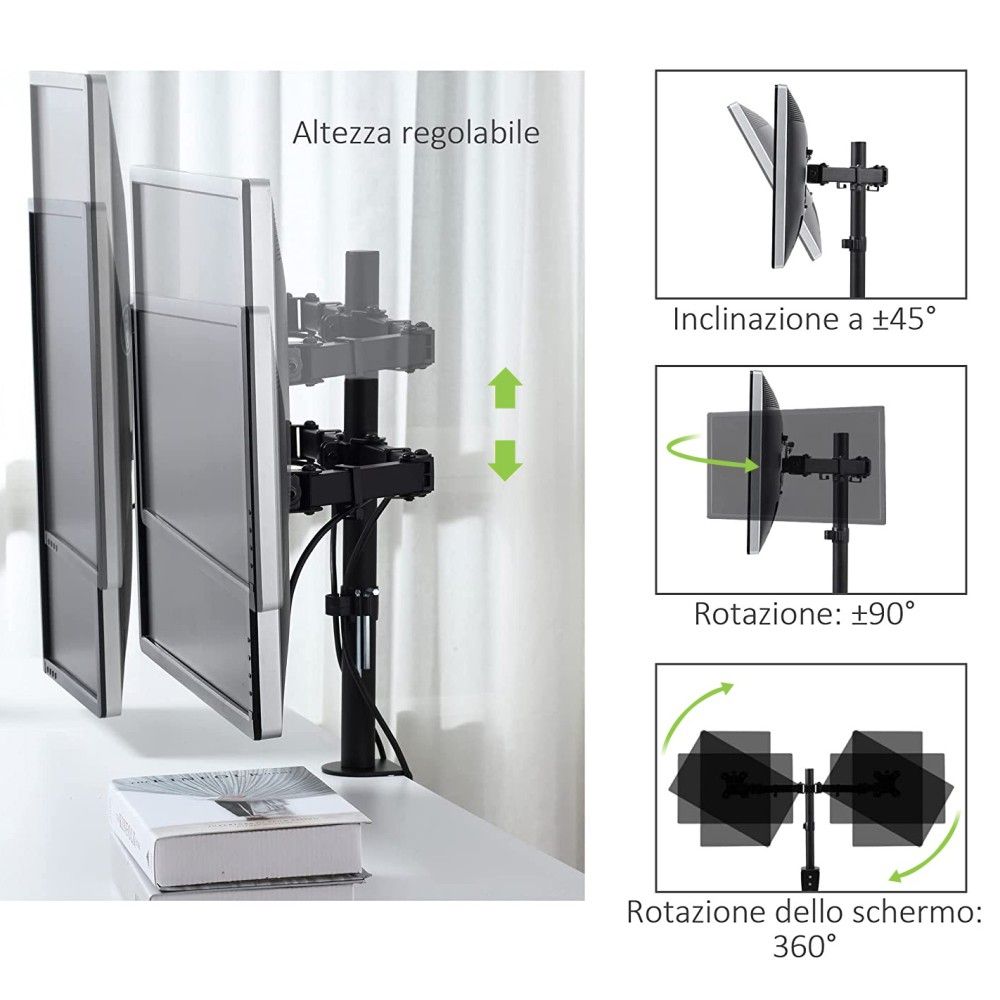 TECHLY  13"-27" Desk Stand for 2 Monitor with Clamp