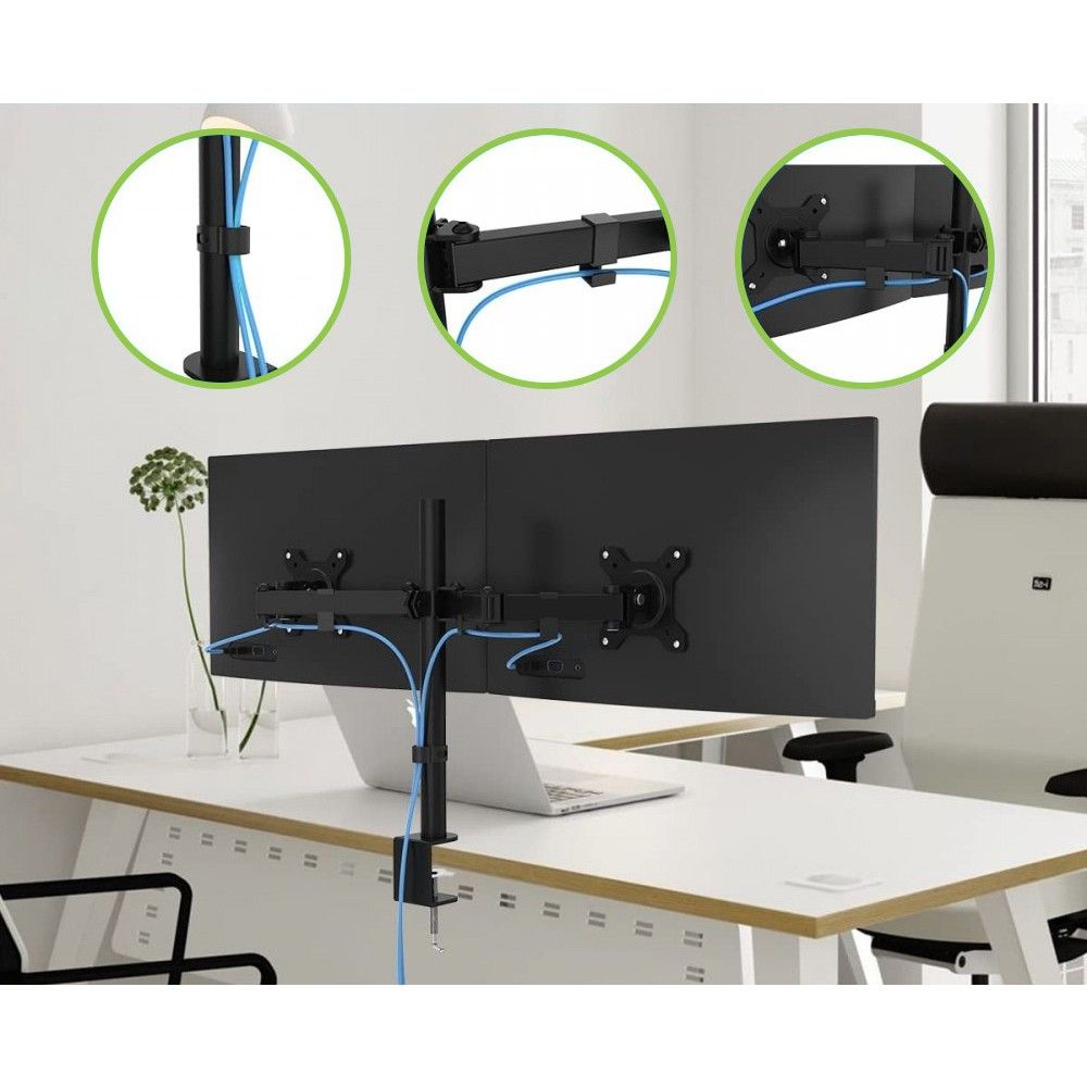 TECHLY  13"-27" Desk Stand for 2 Monitor with Clamp