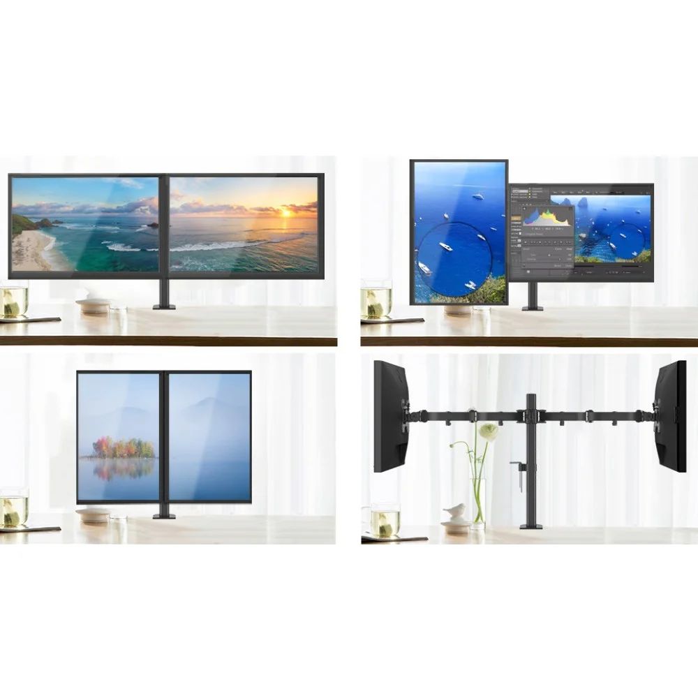 TECHLY  13"-27" Desk Stand for 2 Monitor with Clamp