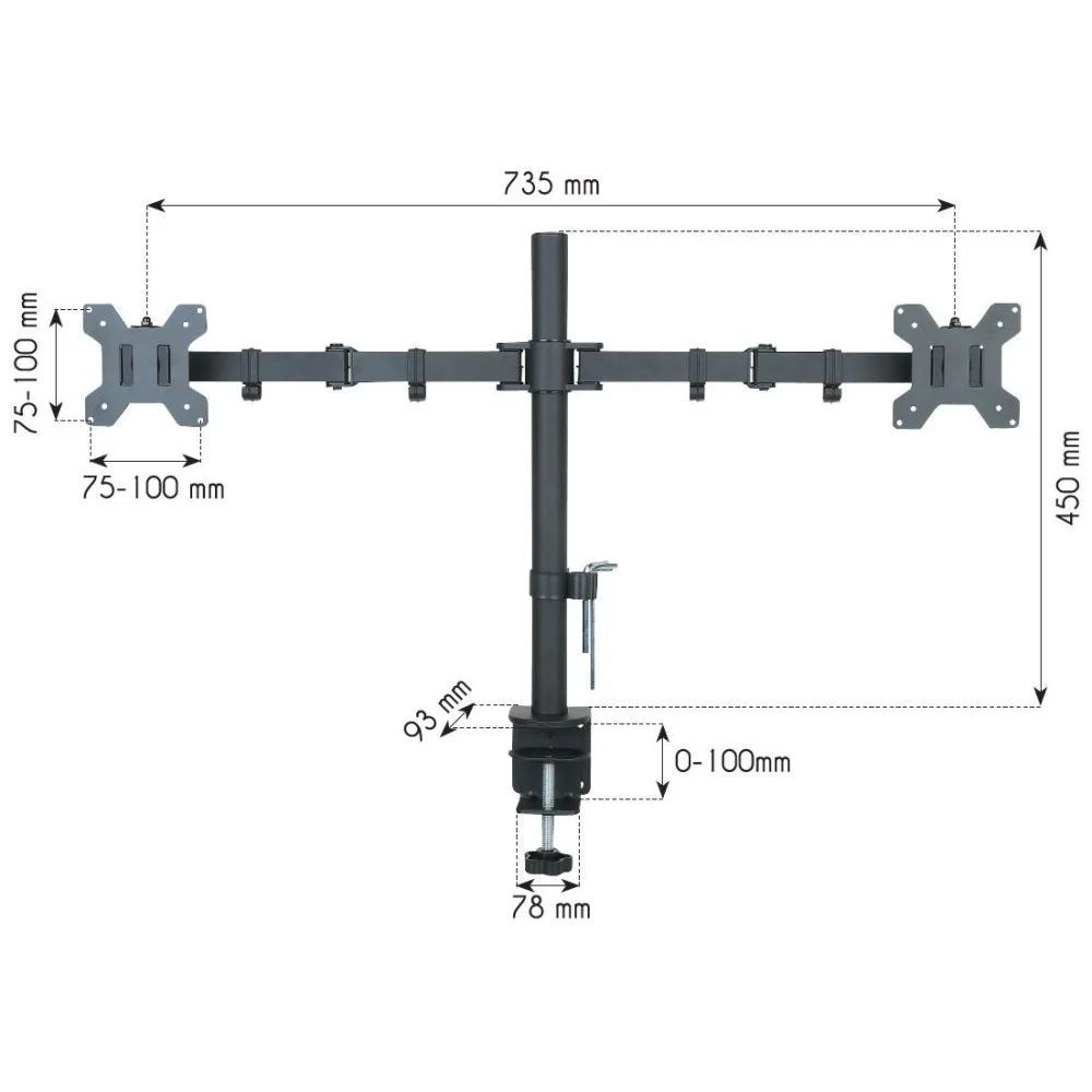 TECHLY  ICA-LCD 382-D Desk Stand for 2 Monitors 13"-27" Side by Side with Clamp