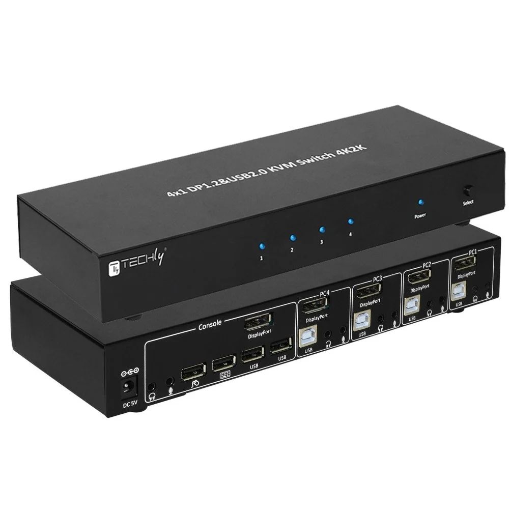 TECHLY  IDATA DP-KVM4 4-Port DisplayPort 1.2 KVM Switch with Hub and audio