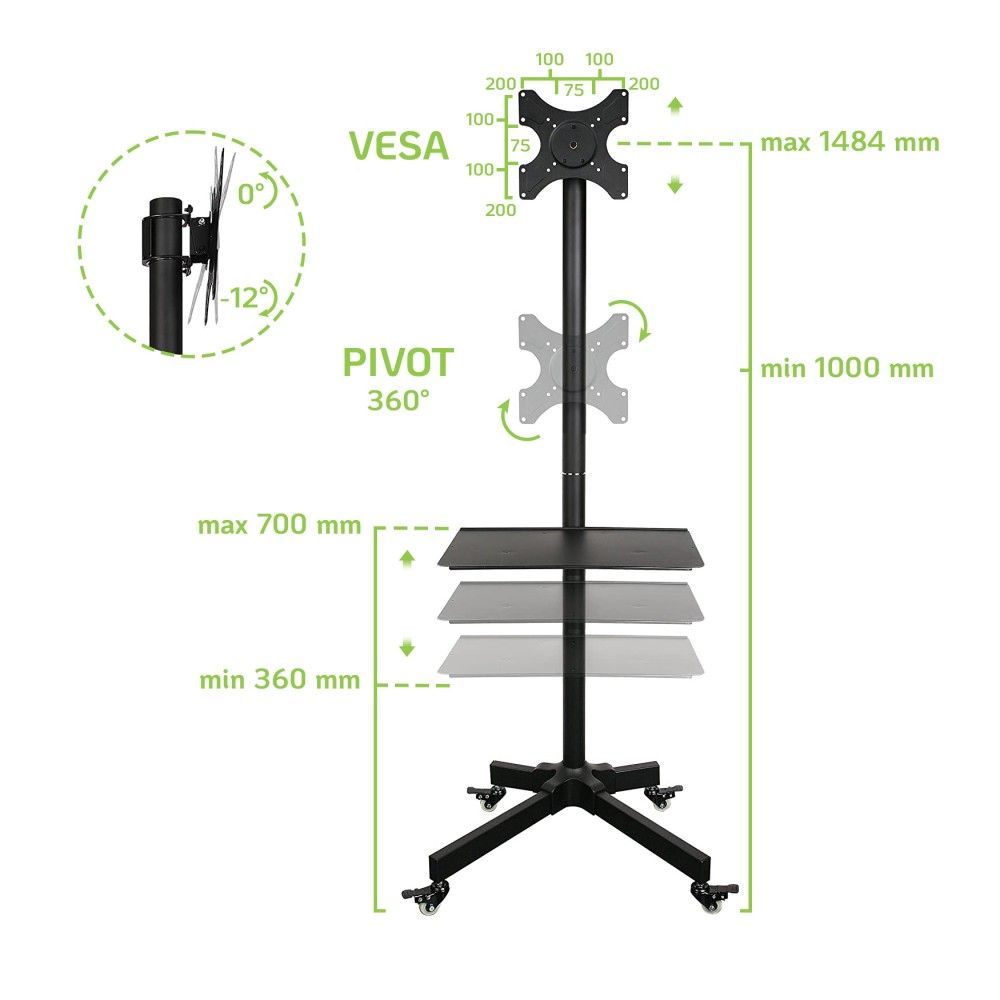 TECHLY  Trolley Floor Stand LCD/LED/Plasma TV Stand 19"-37" Black