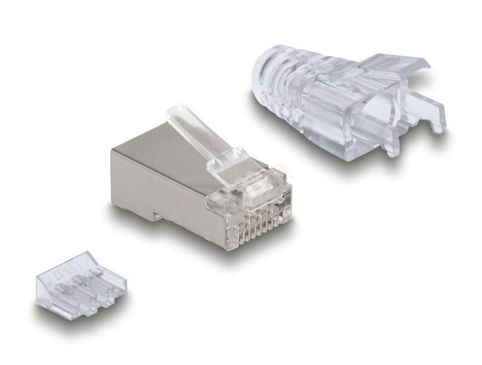 DeLock RJ45 Modular Plug Cat.6A with bend protectection boots transparent 50 pcs set