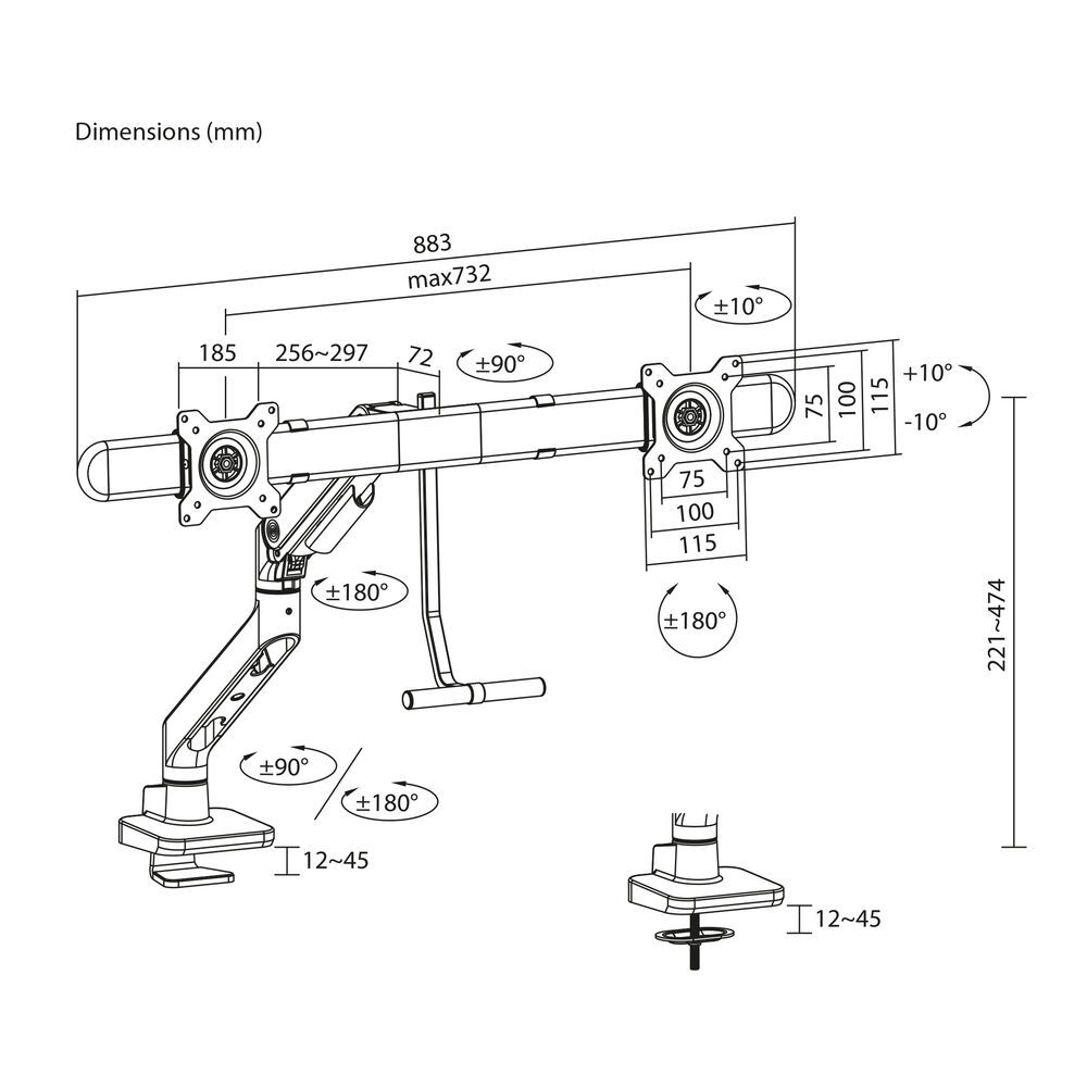 ACT AC8344 Dual Monitor Arm Office Premium with Gas Spring Crossbar