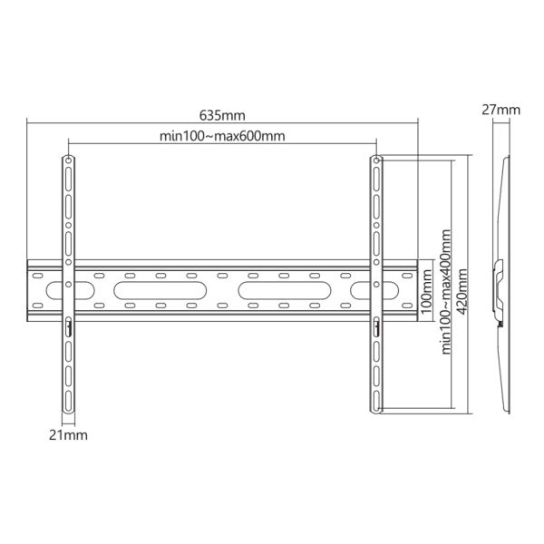SBOX PLB-2546F-2 Wall Mount 37"-80" Black