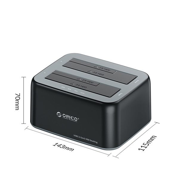Orico 6829C3-V1-EU-BK 2,5"/3,5" SATA HDD/SSD Dual-bay Dock with Offline Clone Function Black