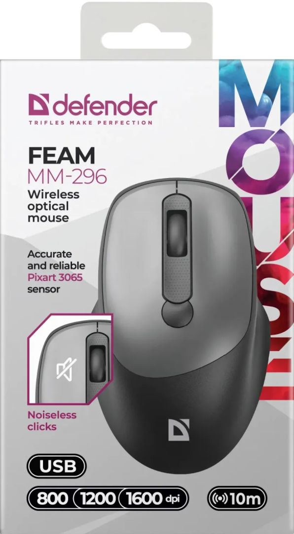 Defender Feam MM-296 Wireless Mouse Silent Grey