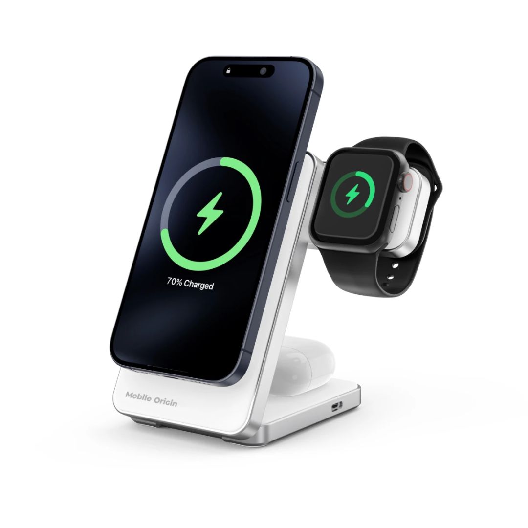 Mobile Origin Qi2 CompactStand 3in1 White/Silver