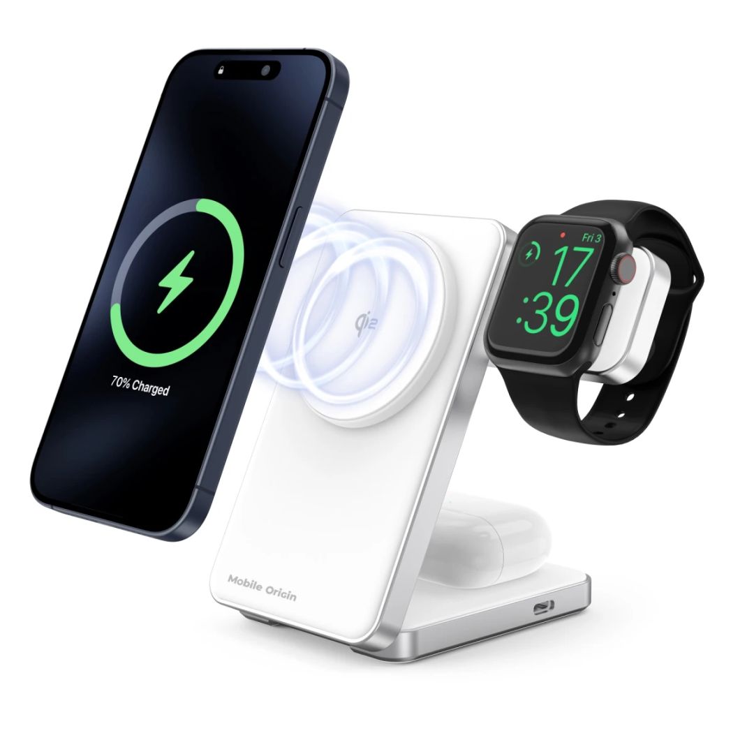 Mobile Origin Qi2 CompactStand 3in1 White/Silver