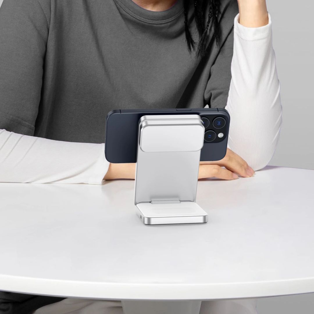 Mobile Origin Qi2 CompactStand 3in1 White/Silver