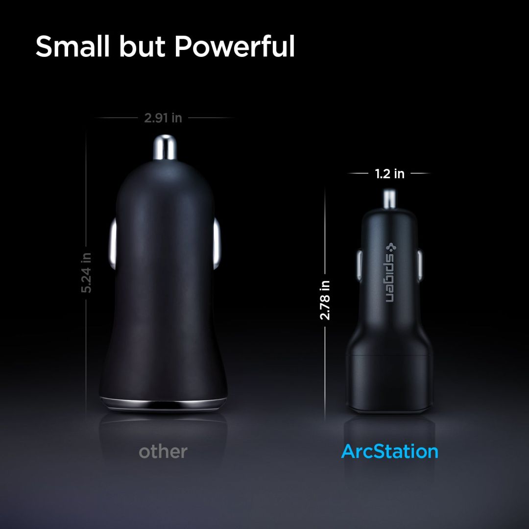 Spigen PowerArc ArcStation Car Charger 2-Port/USB-C PD 3.0 45W/USB-C PD 3.0 20W /Total 65W Black
